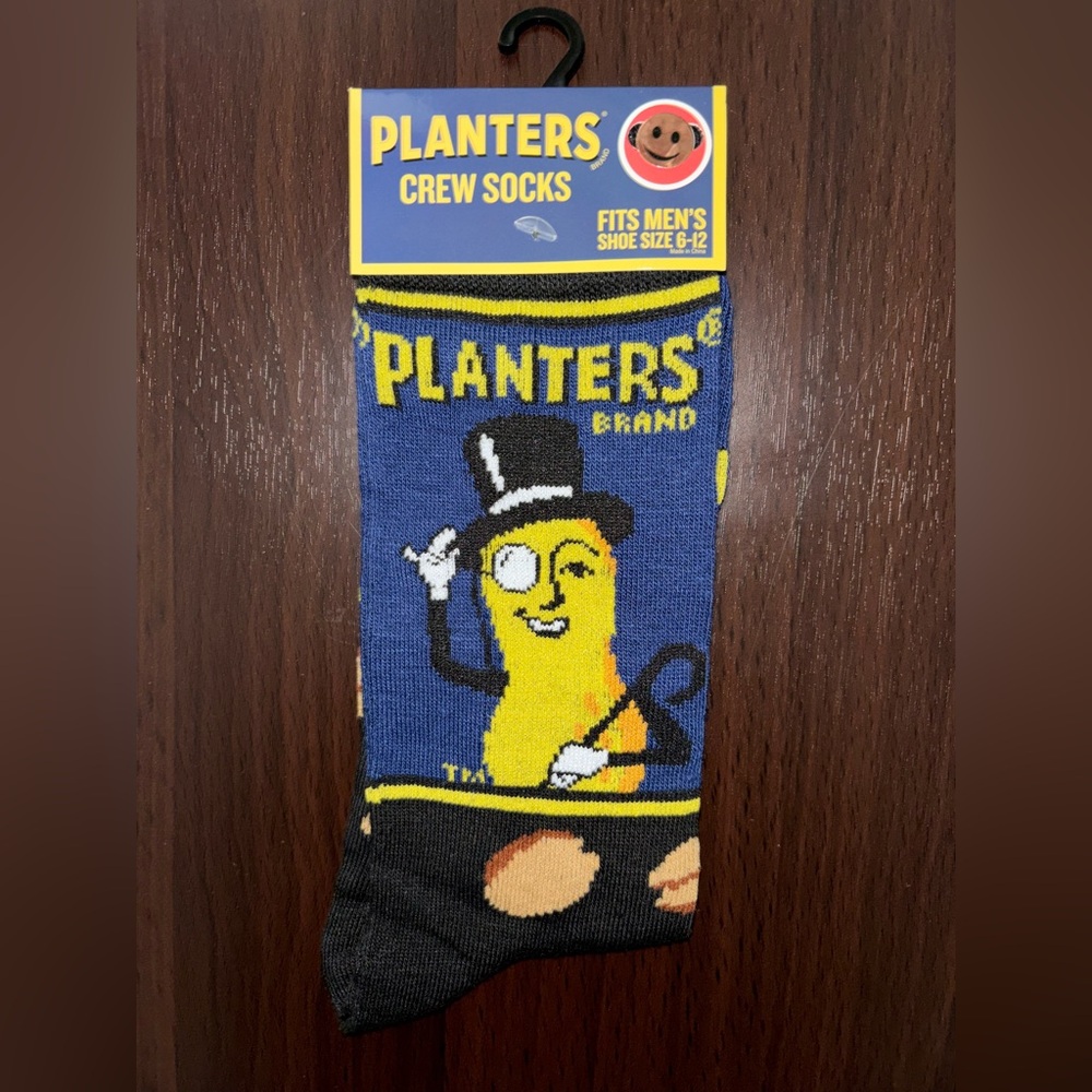 PLANTERS PEANUT NOVELTY CREW SOCKS NWT MEN’S SHOE SIZE 6-12